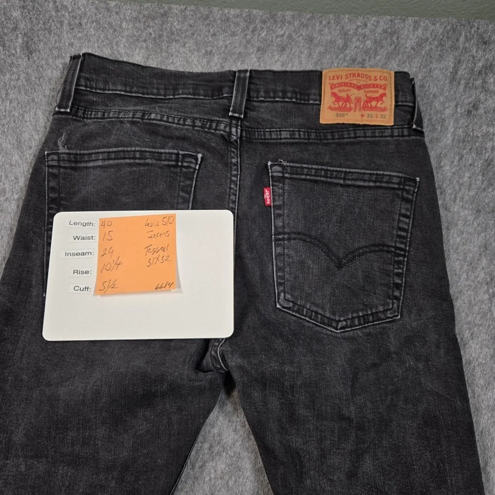 Levis 510 Jeans Mens 30x29‎ (tag 31x32) Gray Charcoal Wash Slim Tapered Denim